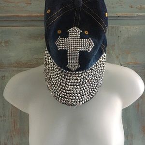 NWOT Somethingspecial Denim Bedazzled Cross Hat